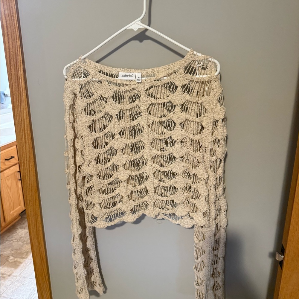 Willow Cream Open-Knit Sweater with Distressed Design